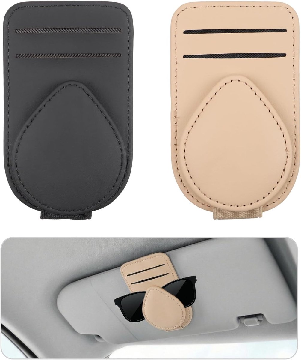 2 stuks brillenhouders voor de auto | Autozonnebrilhouder met ticketkaartclip, autovizieraccessoires, kaartenclip voor brillen, kaarten, pennen