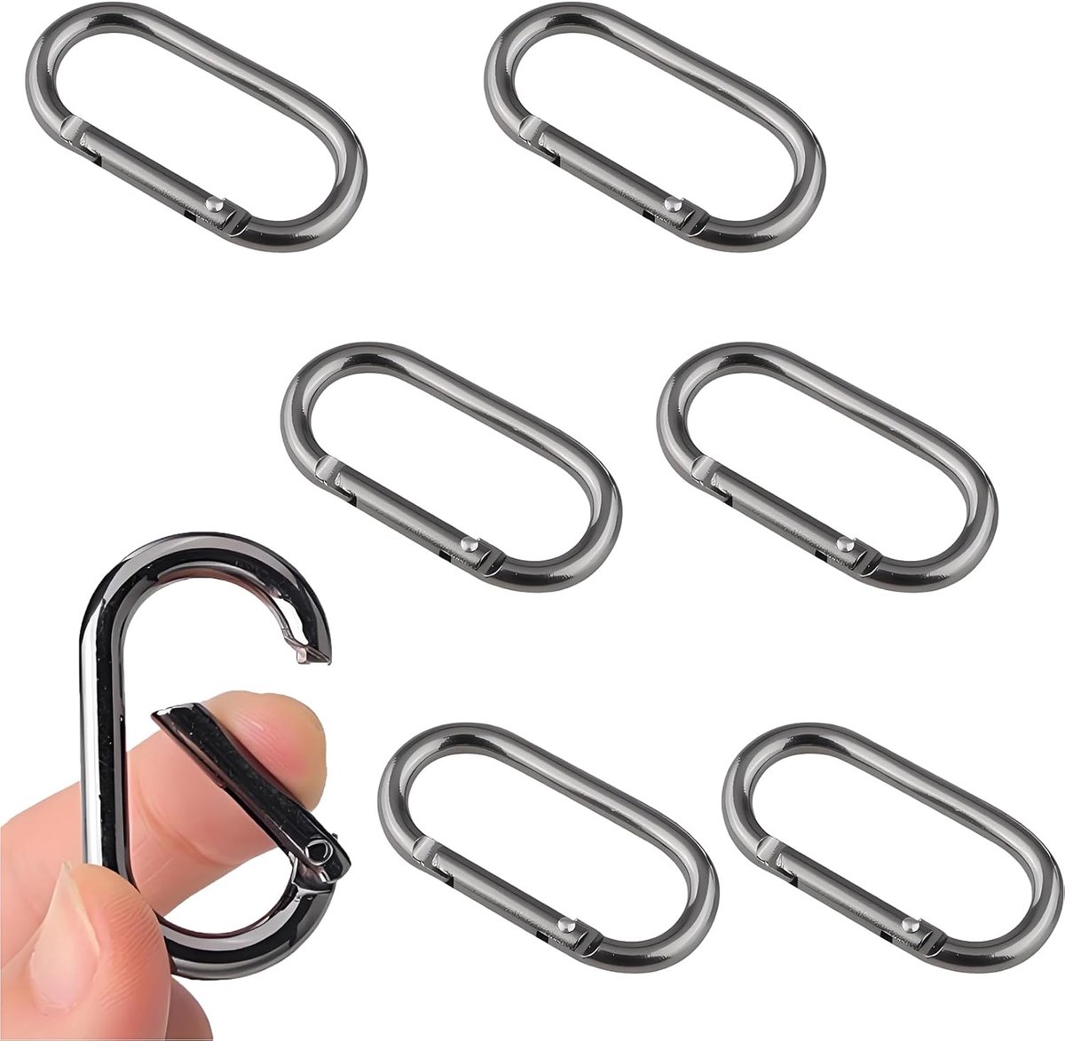 50 mm, klein, roestvrij staal, karabijnhaak, kleine sleutelhanger voor outdoor, camping, schommel, rugzakhanger, zwart, 6 stuks