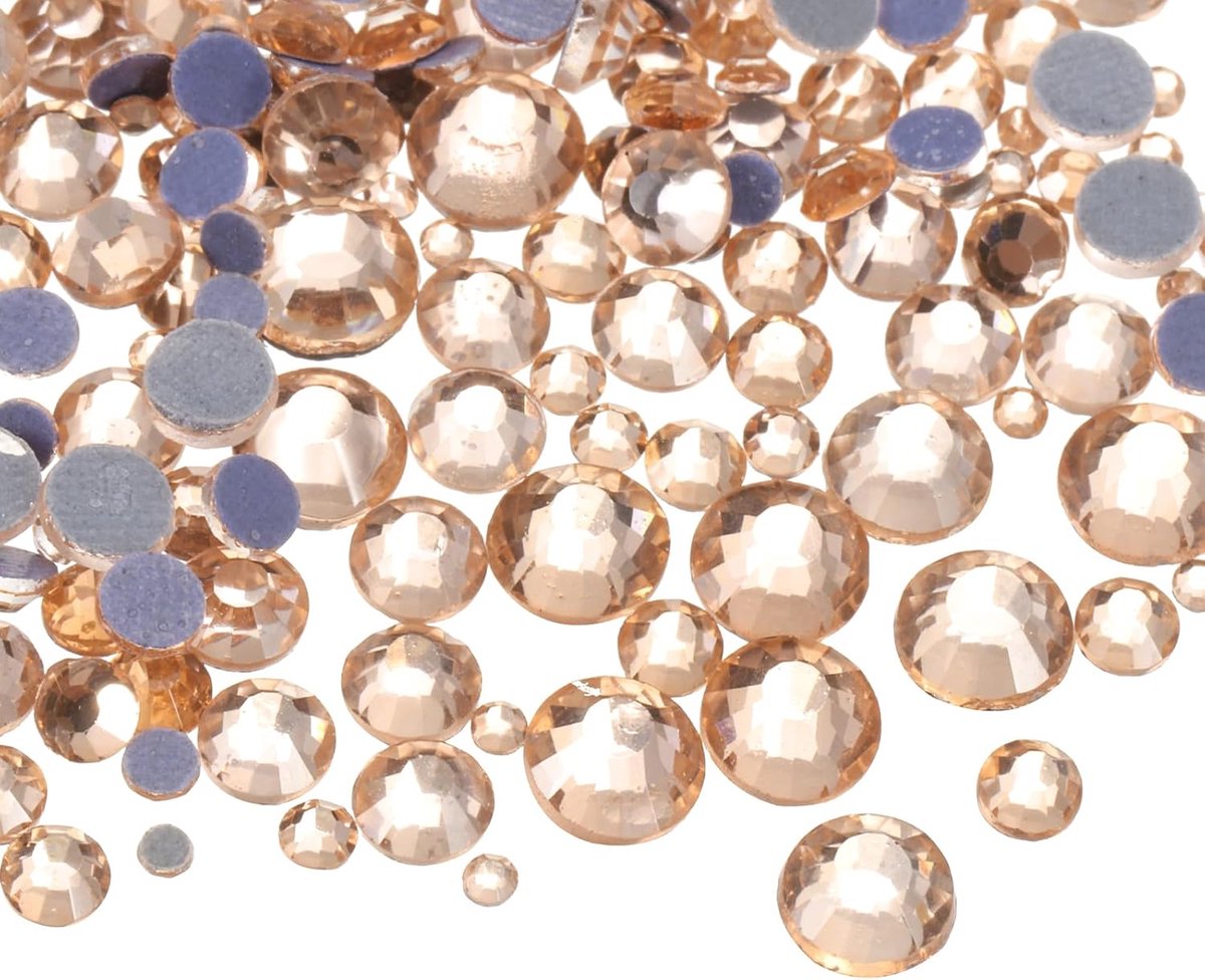400 stuks strass-steentjes met hotfix met glaskristal en transparante tas voor nagelkunst, knutselen, kleding, doe-het-zelfdecoratie, 5 maten (set SS6-SS20, champagne)