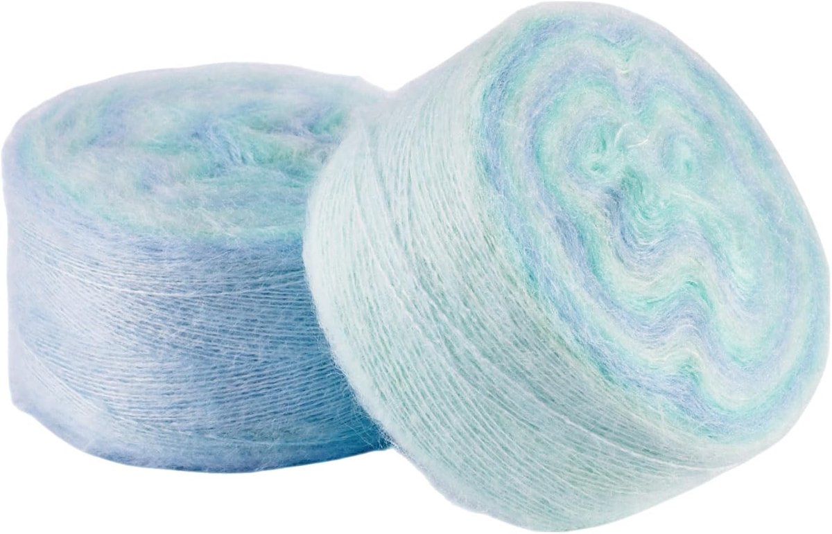2 rollen mohair wol garen zacht voor haken breien handwasbaar lang wollen garen doe-het-zelf sjaal gehaakte draad voor kleding hoeden trui sjaal ambachtelijke projecten (lichtblauw)