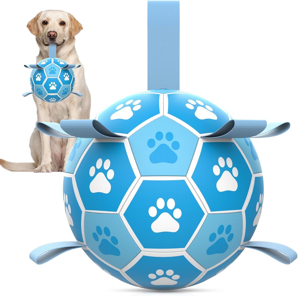 Hondenbal, hondenspeelgoed, bal met touw, hondenvoetbal (15 cm, lichtblauw) | Interactieve hondenbal voor tochten, duurzaam, hoge sprong, drijvende bal voor honden, verjaardagscadeau, binnen en buiten
