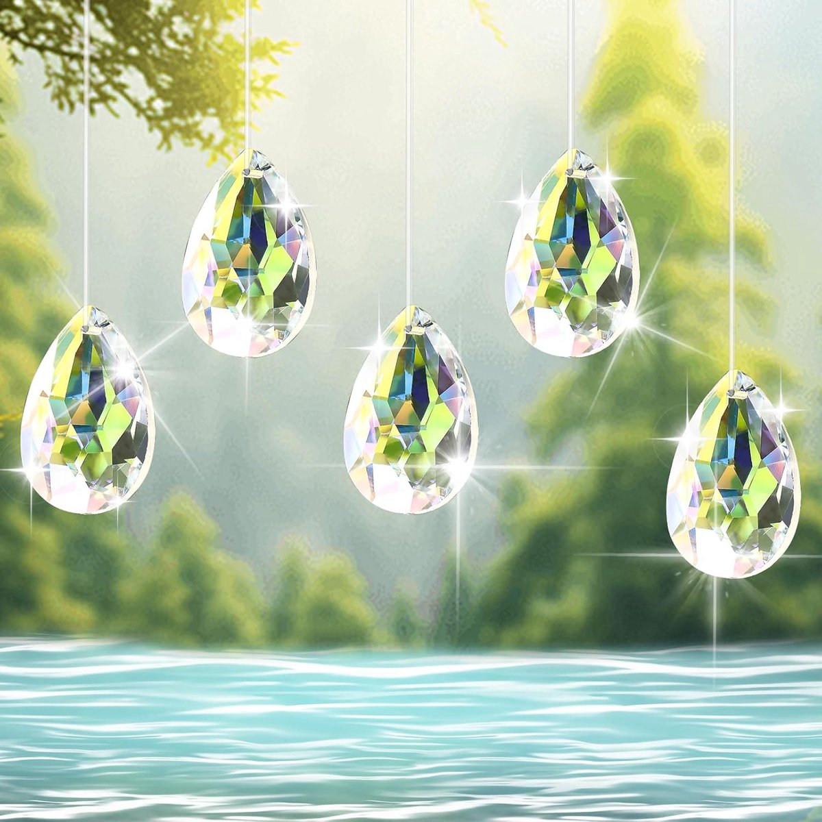 10 stuks Suncatcher kristal, 38 mm Suncatchers, kristallen om op te hangen, Suncatchers kristal, met transparante lijn