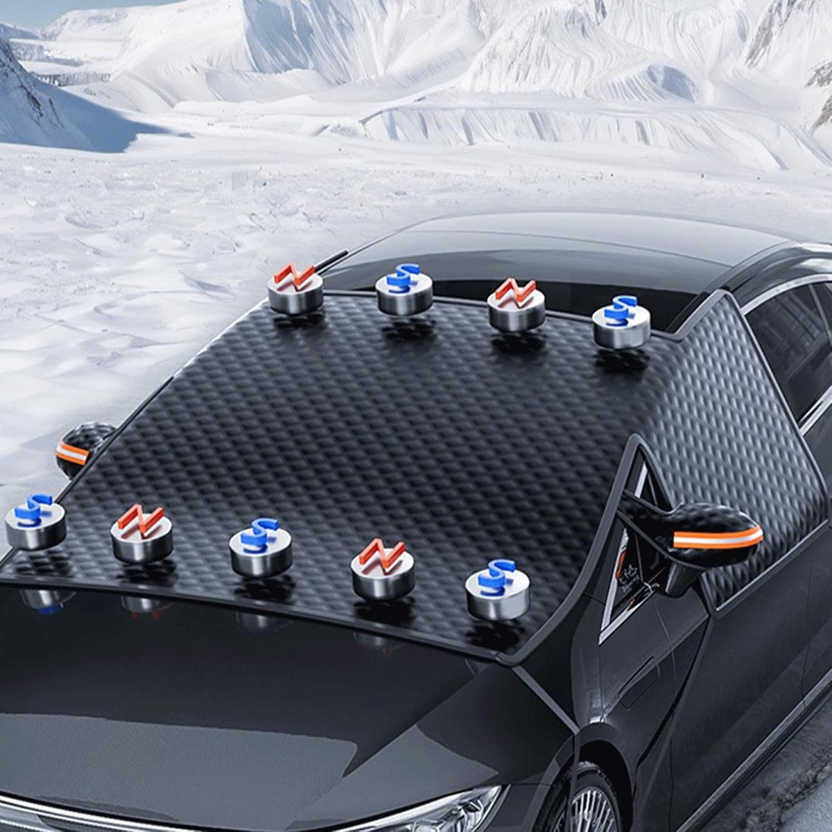 voorruitafdekking, auto, winter, voorruit, 10 magneten en 6 riemen, deurgrepen afdekken, autoafdekking voor de voorruit
