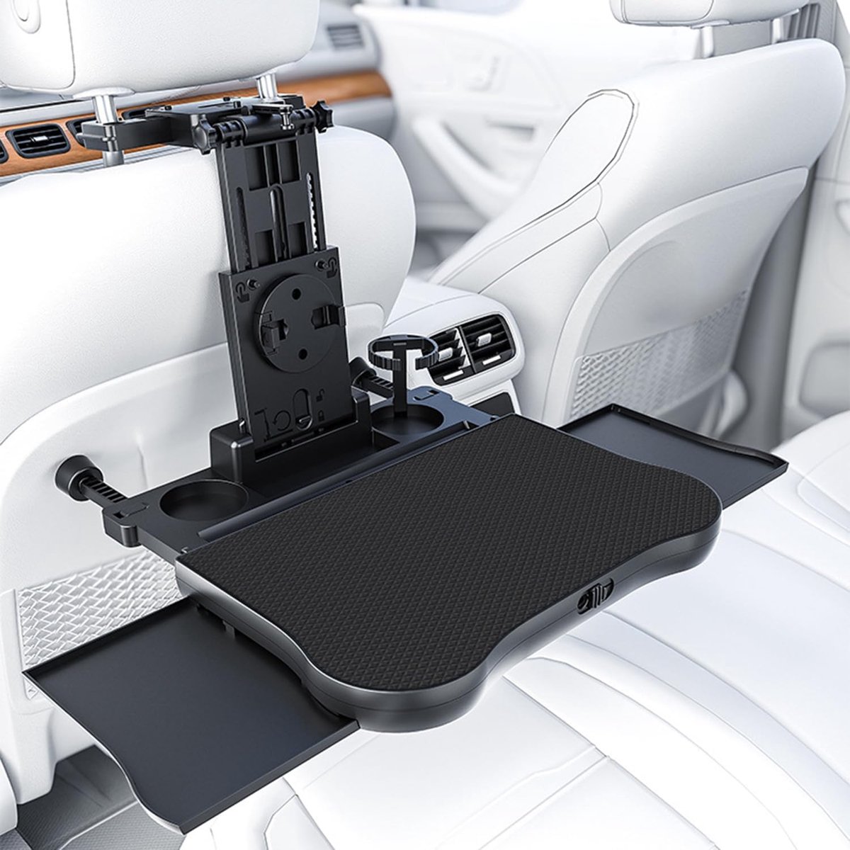 Eettafel voor achterbank, passagierstafel, verstelbaar dienblad voor de auto met bekerhouder en mobiele telefoonhouder, voor kinderen, reizen, werk, maaltijden (draagkracht 20 kg)