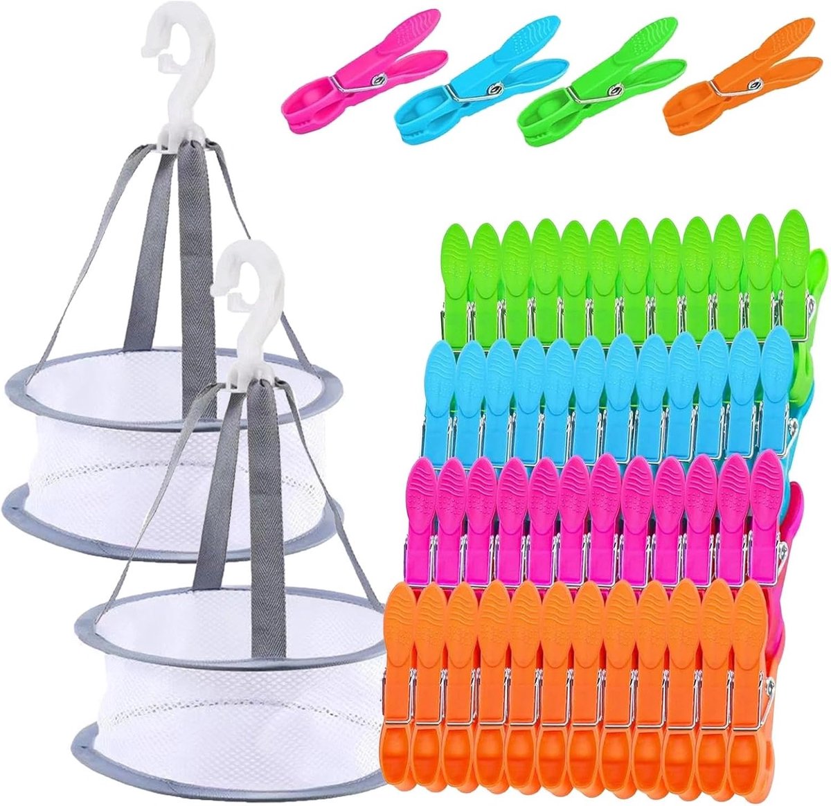 Wasknijpers met mand met 2 manden, voor het drogen van kleding, wasknijpers, voor buiten, verzegeld ontwerp, winddicht, kunststof materiaal voor luchtdichte tassen