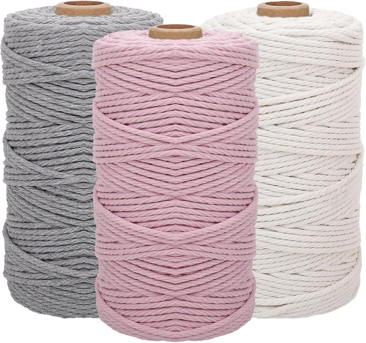 3-delige set, 3 mm x 100 m macramé, koord, macramé, garen voor doe-het-zelf handwerk, wevendecoratie, plantenhanger