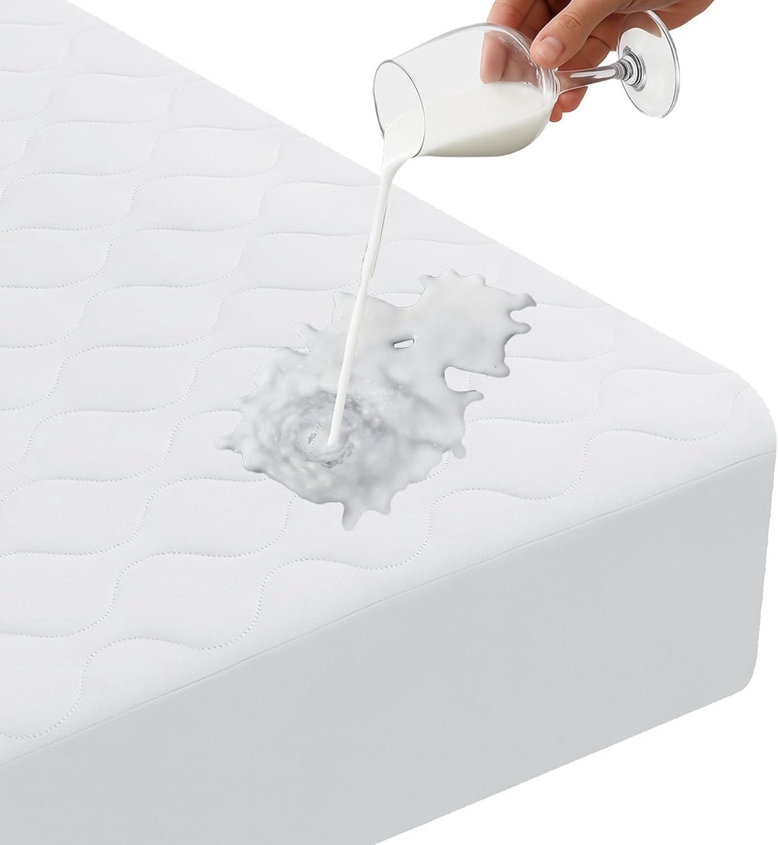 Matrasbeschermer 160x200 cm Waterdichte Hoeslaken Katoenen Matrashoes Ademend voor Bed Vochtbescherming Anti-Mijt Hypoallergeen Antibacterieel voor Matras Machinewasbaar, Wit