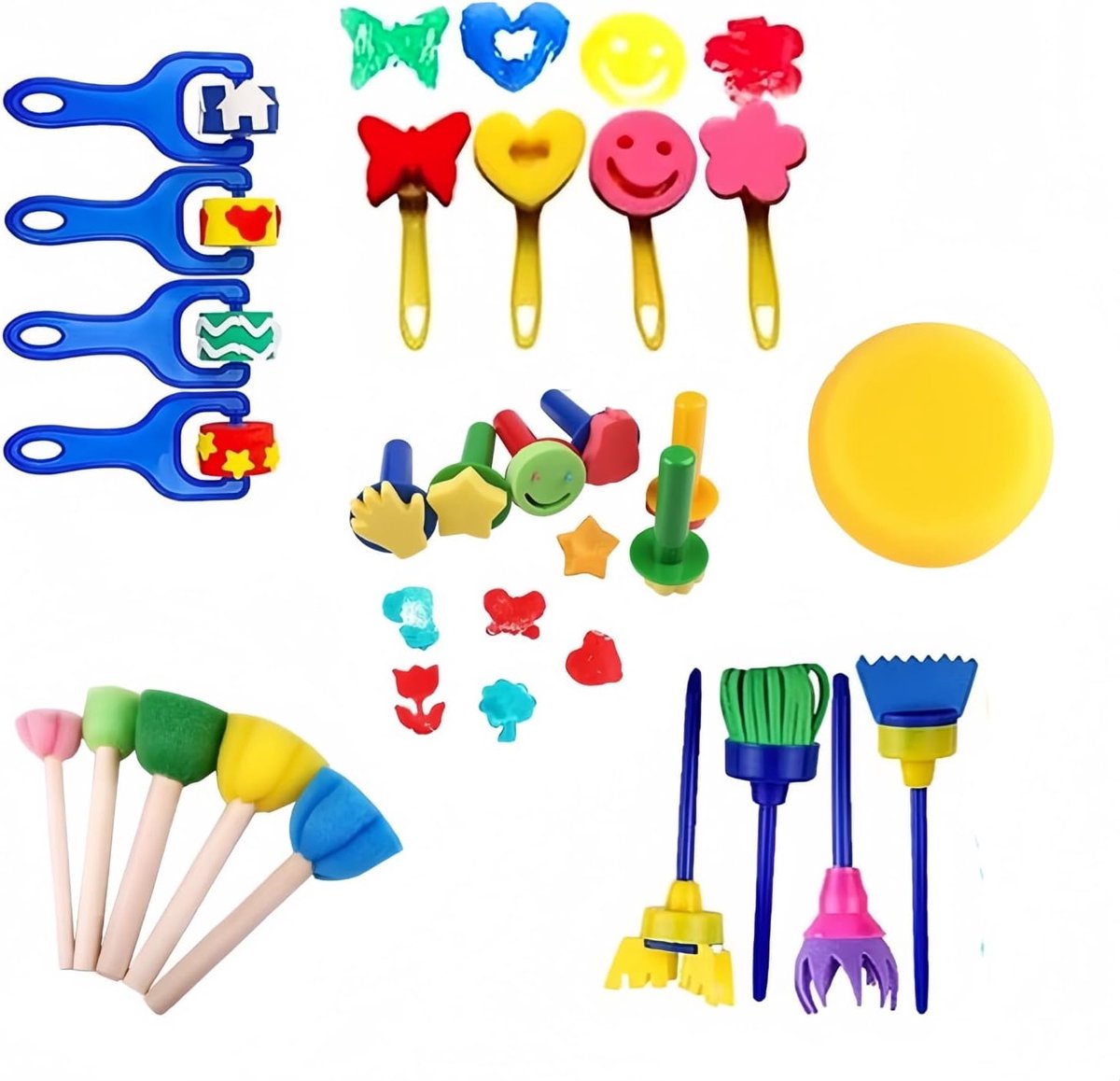 Penselenset, 24 stuks schildergereedschap voor kinderen, spons, vroege opvoeding, tekengereedschap voor kinderen, doe-het-zelf leerverfsets