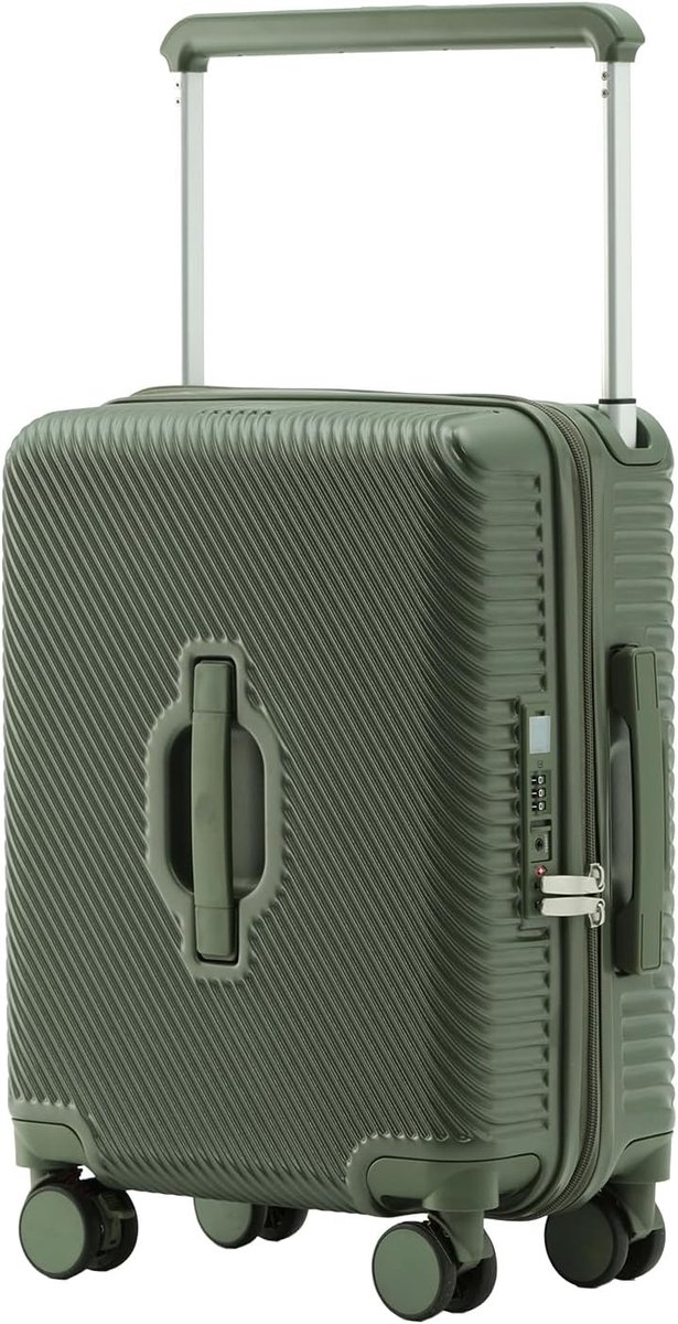 Uitbreidbare Koffer met Remwielen en USB-aansluiting, Check-in Koffer Met Harde Schaal, Centrale Toegang, Reisgeschikt Cijferslot (Donkergroen, 20 Inch)