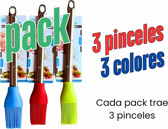 Set van 3 siliconen borstels met roestvrijstalen handgreep, flexibel en robuust voor bakken en mengen, rood, blauw en groen, gemakkelijk te reinigen, anti-aanbakaccessoires, bakwaren en keuken — afbeelding 4