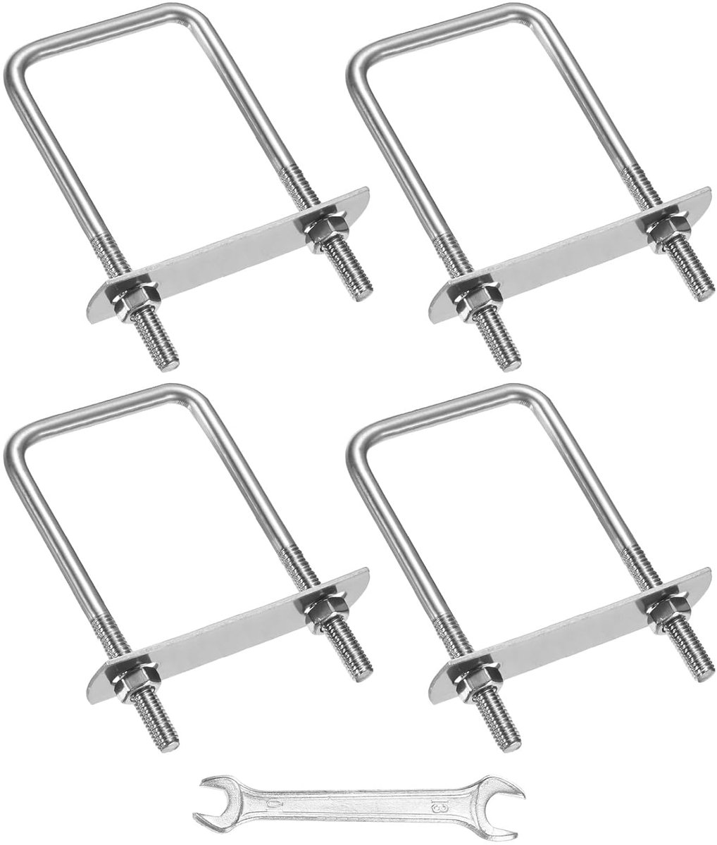 METERXITY Vierkante U-boutset (M6 x 35 x 70 mm, zilver), 4 stuks, vierkante U-vormige bouten, roestvrij staal 304, met frameplaten, sluitringen en sleutel voor ski's