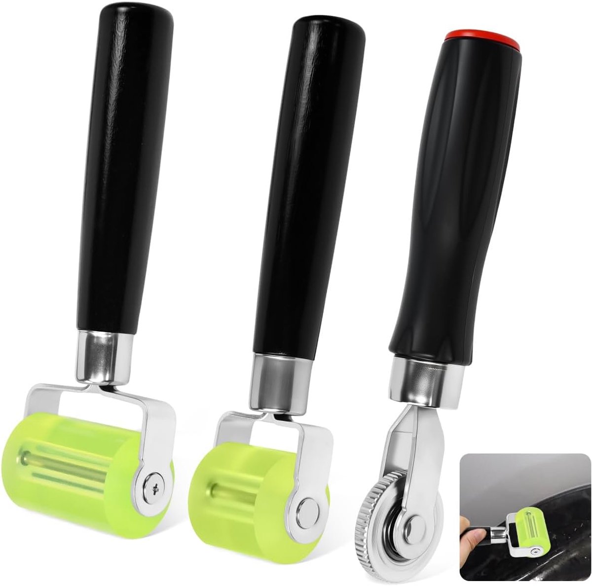 3-delige 30/50 mm rubberen aandrukrol, gereedschapsset, siliconen aandrukrol, kantenbander, handdruk, roller, geluiddempende roller, naadroller, behangroller, aandrukgereedschap, lassen, pvc in