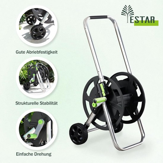 eenvoudig te monteren trolley met tot 40 m slangopslagcapaciteit, robuust metalen frame met solide wielen voor tuin en erf — afbeelding 4