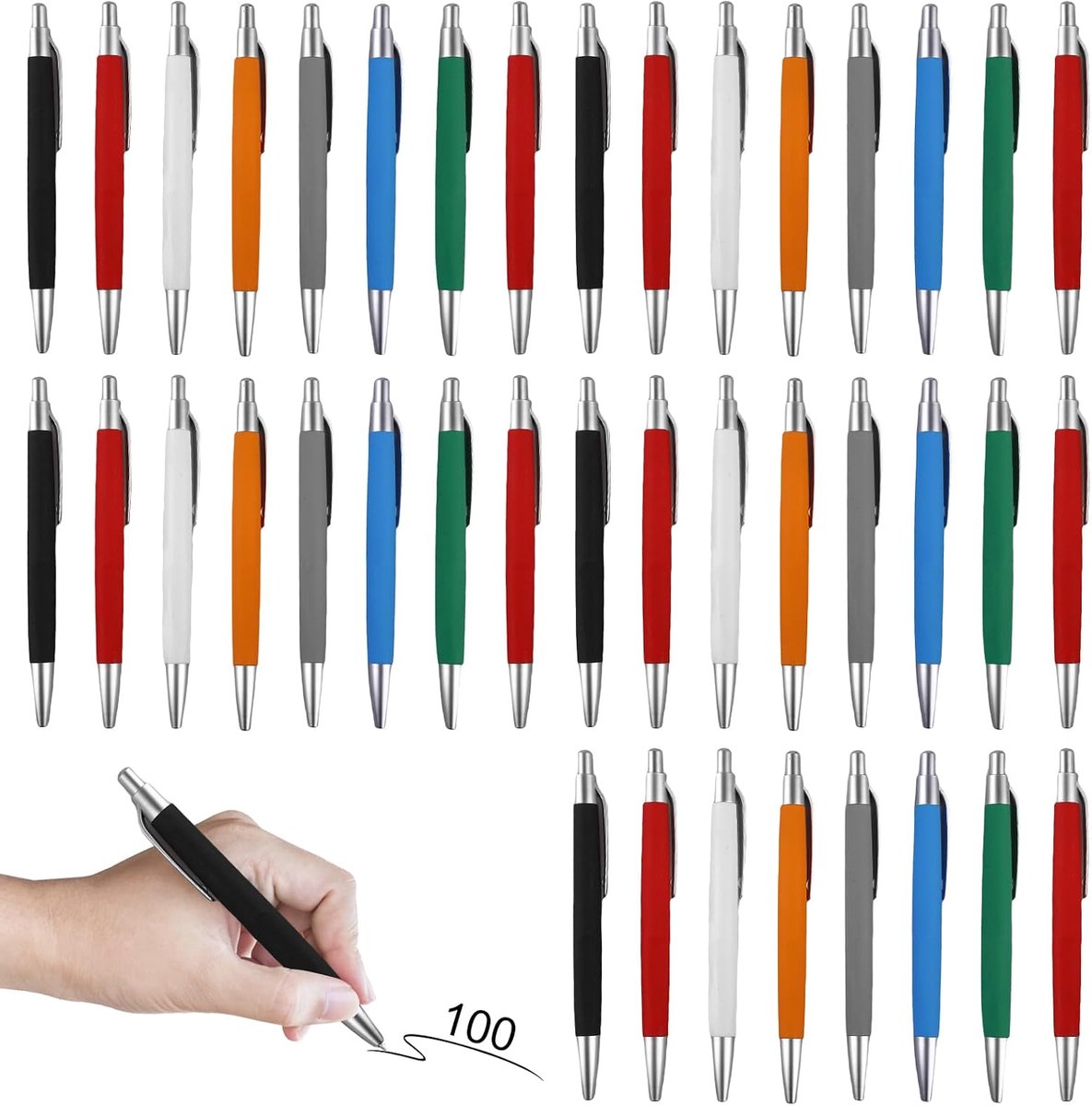100 stuks ergonomische balpen, drukbalpen, antislip balpen, grote balpen voor kantoor en huishouden, zwarte inkt, behuizing kleurrijk, kleur willekeurig