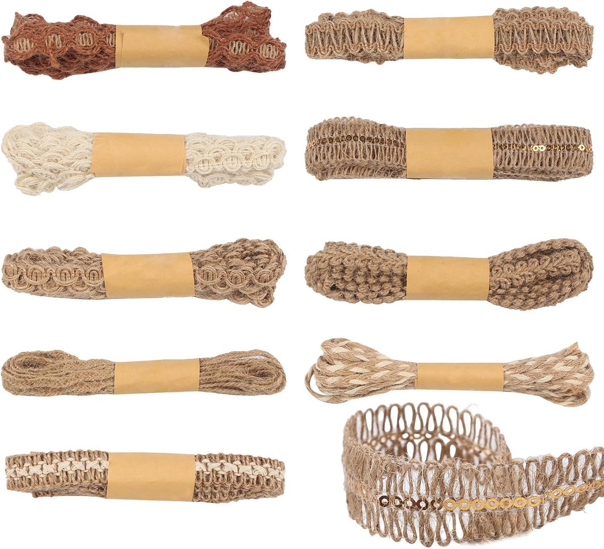 9 stuks jute lint, ambachtelijke band natuurlijk, geschenklint, geschenklinten, jute lint