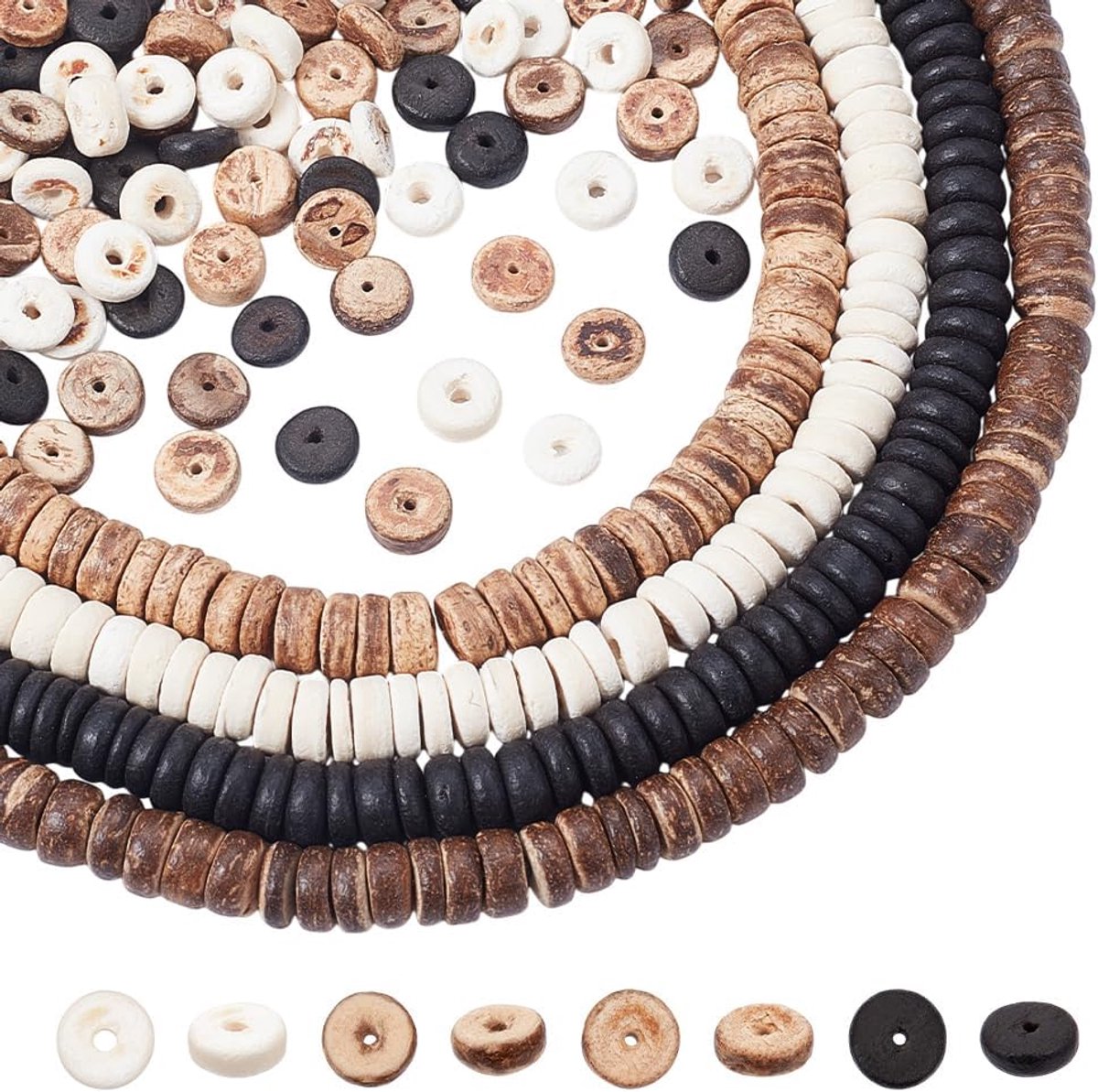 500 stks/4 strengen kokosnoot schelp kralen, 8,5 mm platte ronde kokosnoot spacer kralen munt schijf losse charme kralen strand thema kralen strengen voor armband ketting sieraden maken,