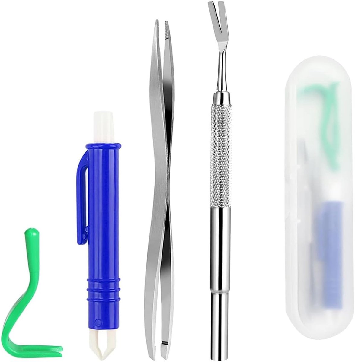 Pet Tekentang Set, 5 Stuks met 1 Tekenhaken, 3 Tekenpincetten en Opbergdoos, Veilig voor Honden, Katten en Mensen