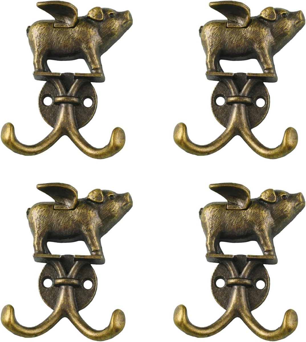 4 stuks wandhaken van gietijzer, haken voor kleding, mutsen en handdoeken (antiek bruin)