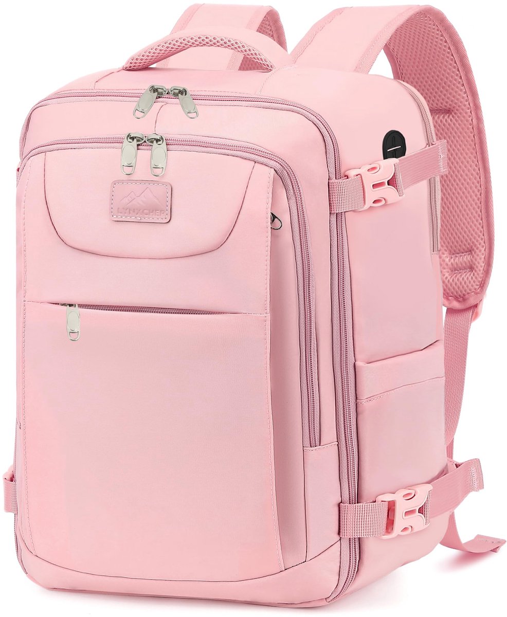 SnelShoppen - Handbagage Rugzak 40x30x20 cm voor Ryanair EasyJet Eurowings - Reisrugzak 24L met Laptopvak voor 15,6 inch Laptop - Roze Reisrugzak voor