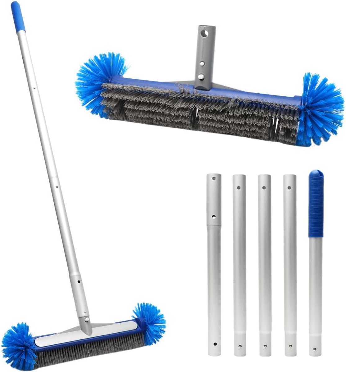 SnelShoppen - Ronde Zwembad Borstel 43cm Met Halfronde Nylon Borstels, Verstelbare Aluminium Steel 190cm, Ergonomische Reinigingsborstel Voor Zwembad