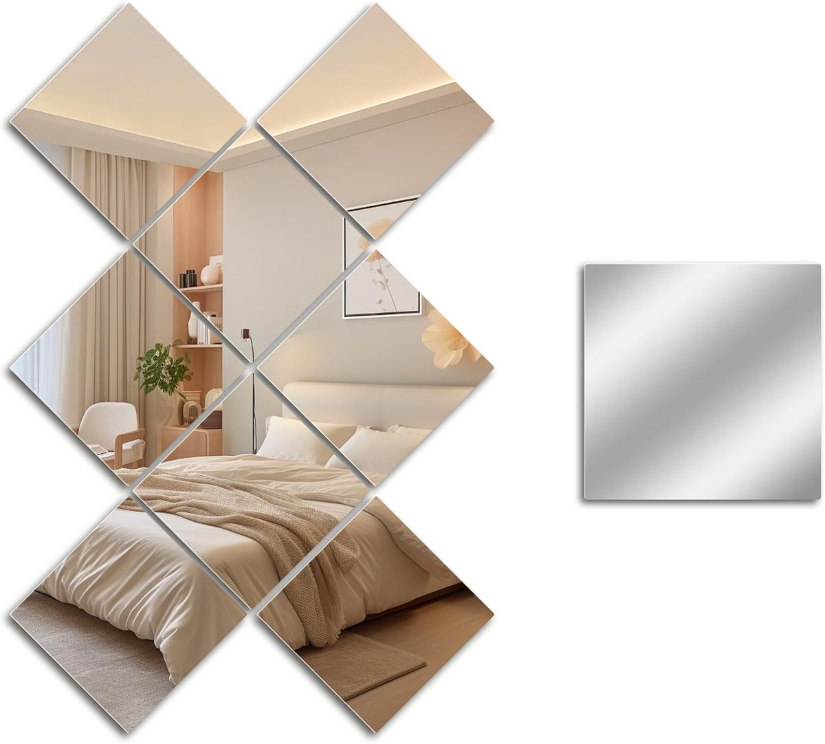 Spiegeltegels 29x29cm - 8 Stuks Zelfklevend - Veilig Tempered Glas - Perfect voor Woonkamer Decoratie - SnelShoppen