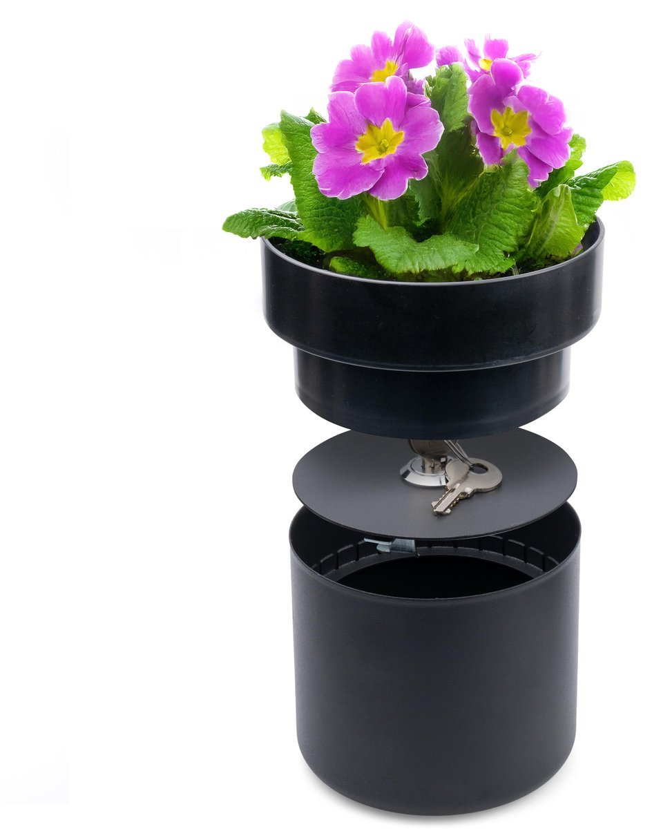 SnelShoppen - SAX Design bloempot Safe zwart – verborgen kluis in bloempotlook, afsluitbare geheime verstopplaats voor waardevolle spullen, water- en