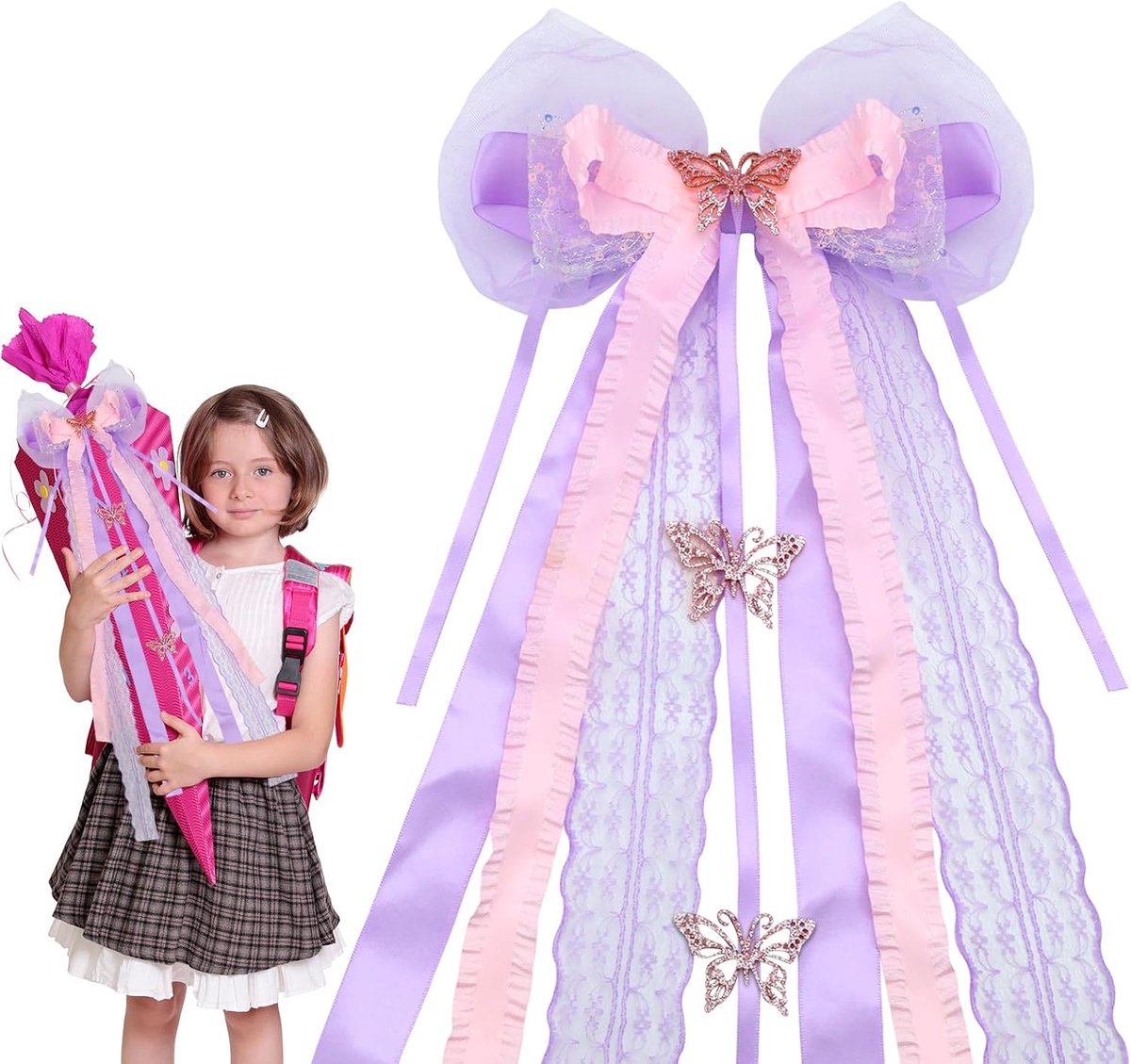 Strik voor meisjes, gepersonaliseerde strik voor schoolzak, handgemaakte accessoires, snoepzakstrik, decoratie voor de eerste schooldag