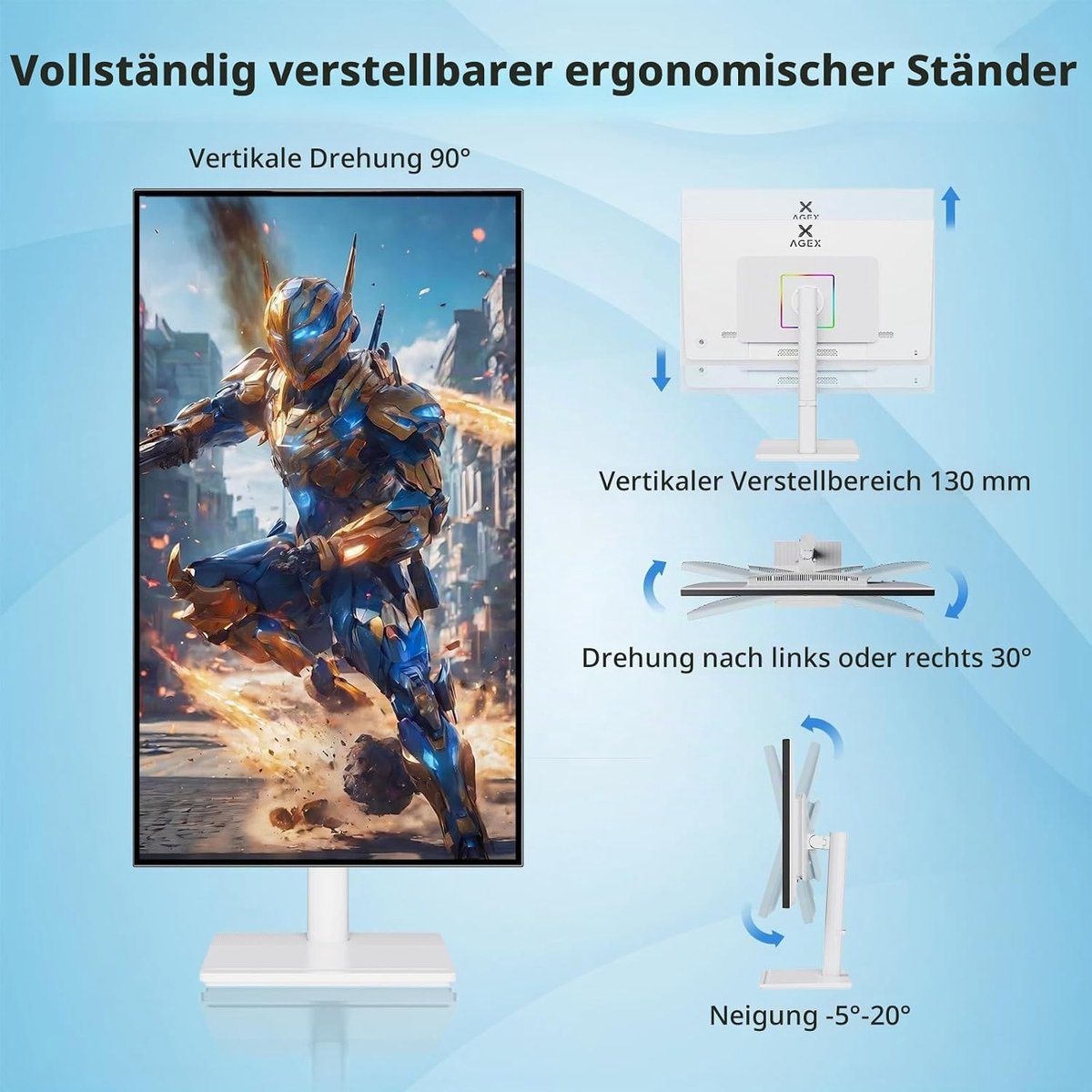 A AGEX X Agex - 27 inch 4K monitor UHD - 3840x2160 IPS 60Hz in hoogte verstelbaar wit thumbnail 5