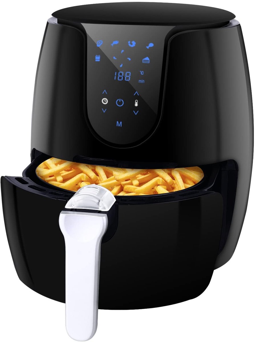 Airfryer - Zwart - 1500W - Heteluchtfriteuse met 6 Kookprogramma's en LED-Touchscreen - Voor Gezond Koken