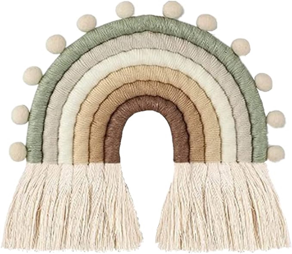 Regenboog Wanddecoratie Kinderkamer Macramé Wandkleed van Katoen, Boho Muurdecoratie voor Baby Kamer, Slaapkamer en Kinderkamer, Handgemaakte Geweven Regenboog Decoratie met Pompons