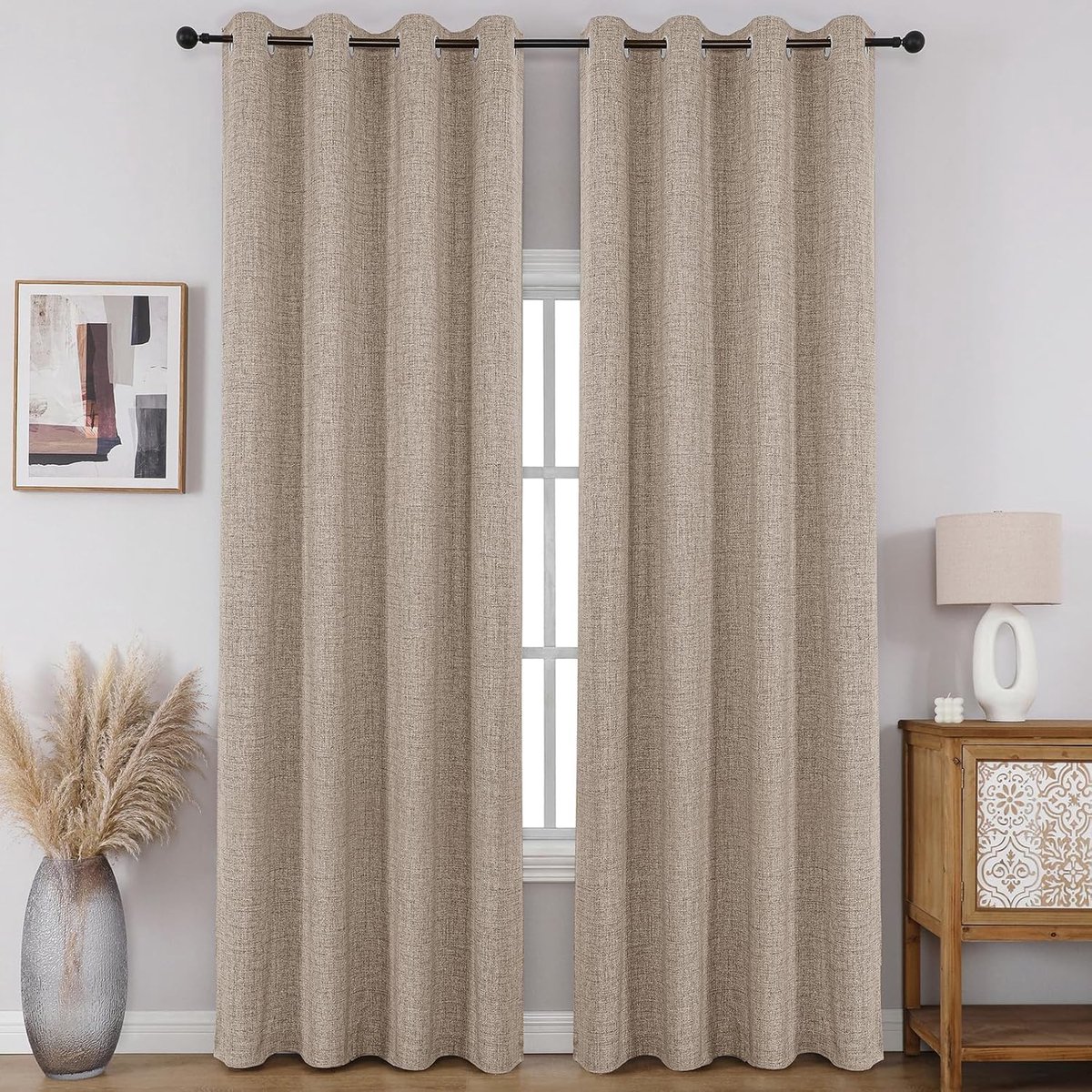 Zwarteout gordijnen 52 x 95 inch - licht khaki - thermisch geïsoleerd - ideale verduistering voor slaapkamer - SnelShoppen