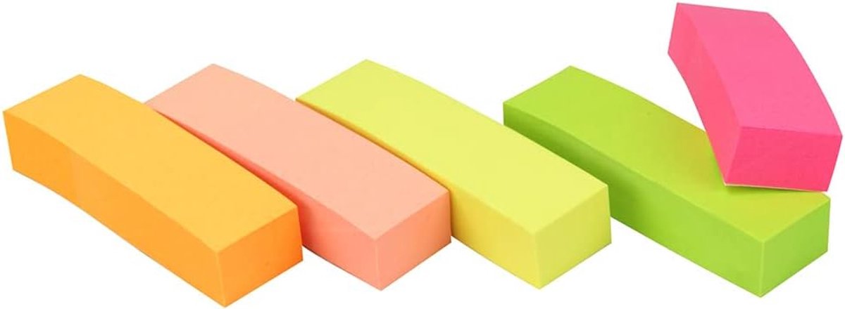 Herbruikbaar notitieblok 5 x 100 vellen - Neon kleuren - Mini formaat 50 x 15 mm - Ideaal voor aantekeningen - SnelShoppen