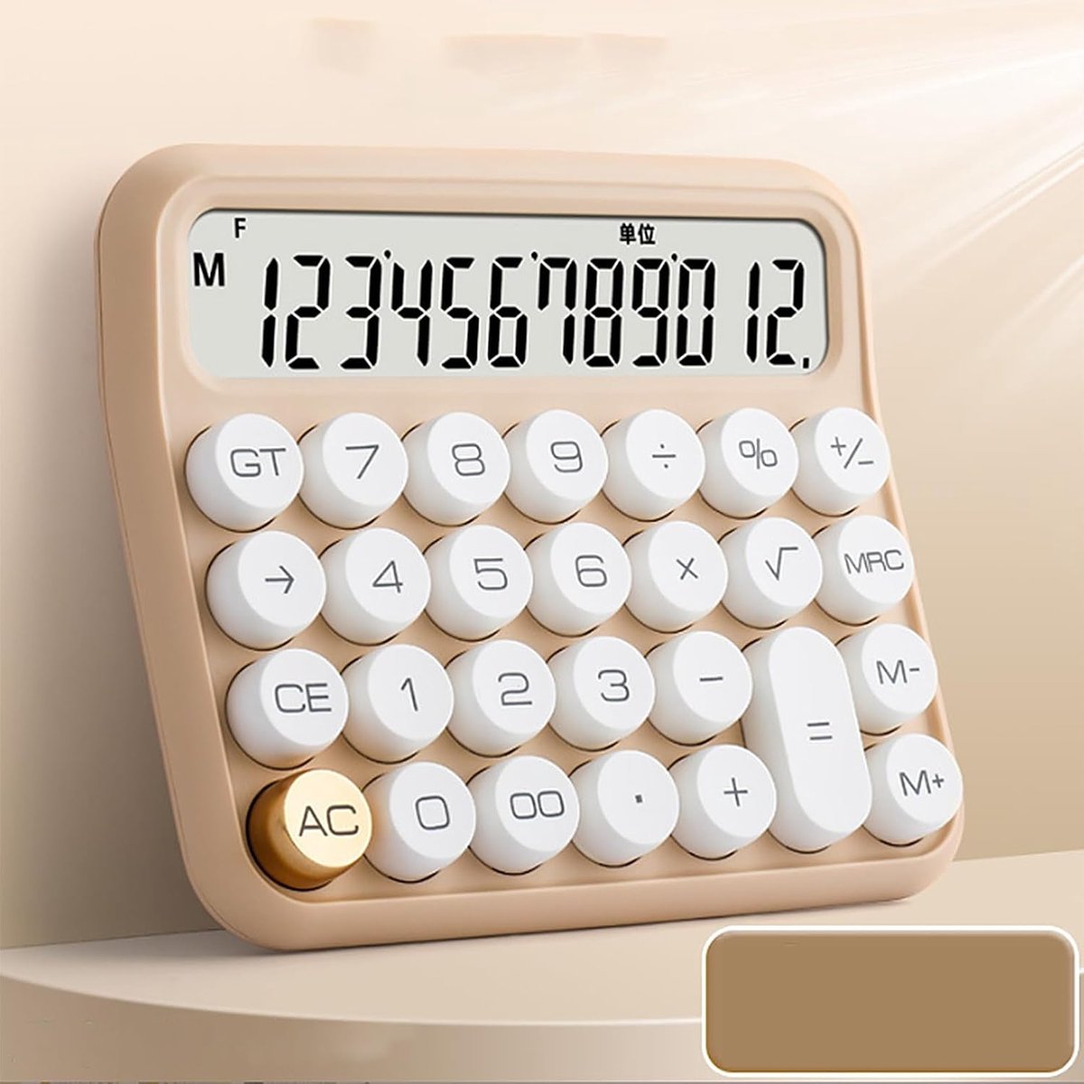 SnelShoppen - Desktop Calculator met Groot 12-Cijferig LCD Scherm, Grote Ronde Mechanische Knoppen, Antislip Basis, Batterij Aangedreven, Perfect voor