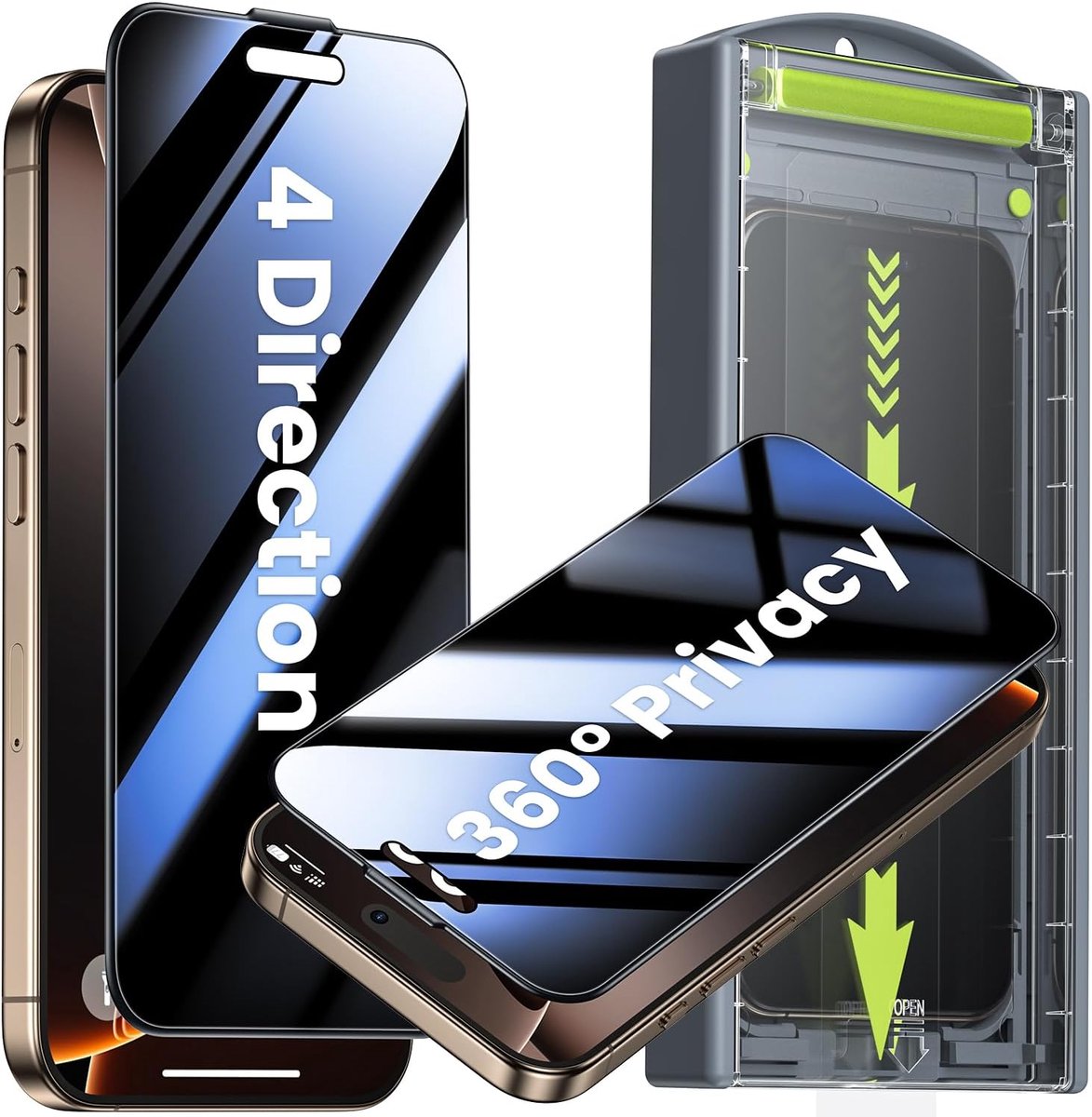 WSKEN Voor iPhone 17/iPhone 16 Pro, pantserglas, inkijkbescherming, 360° anti-spy, auto-stofverwijdering, 9H hardheid, privacy, beschermfolie, full screen protector, anti-vingerafdruk, zonder