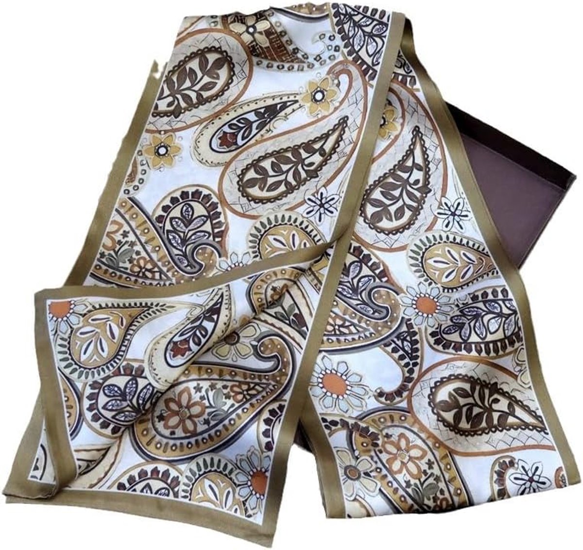 Lange rechthoekige zijden sjaal 150x16 cm - Paisley & landelijke stijl print op echte zijde