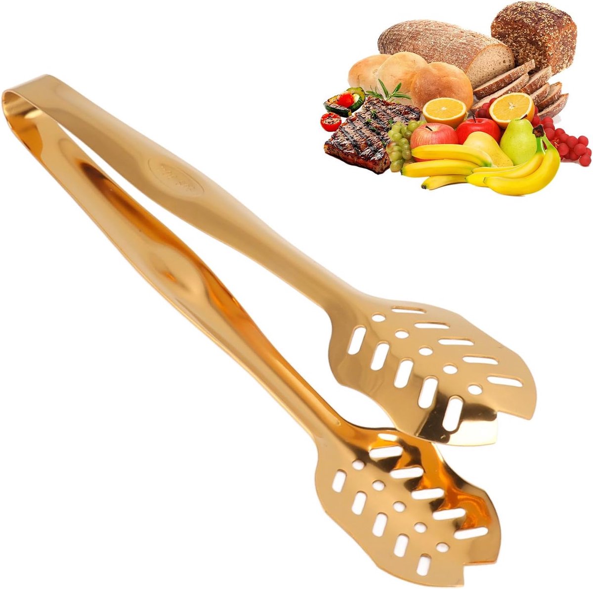 keukentang, voedselkwaliteit, roestvrij staal, voedselbuffetclip, kookklem voor grillen, bakken, barbecue (goud 24,8 x 4,6 cm)