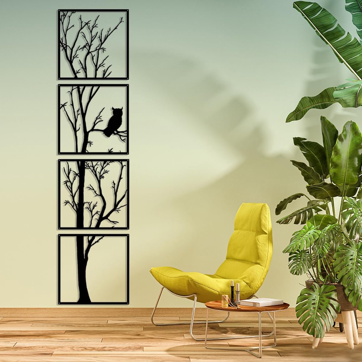 4 Stuks Metaalmuurdecoratie, de Boom 4 panelen van het Muurkunstmetaal, Modern, Metaal, de Lente, Boom (15.7in×63in)