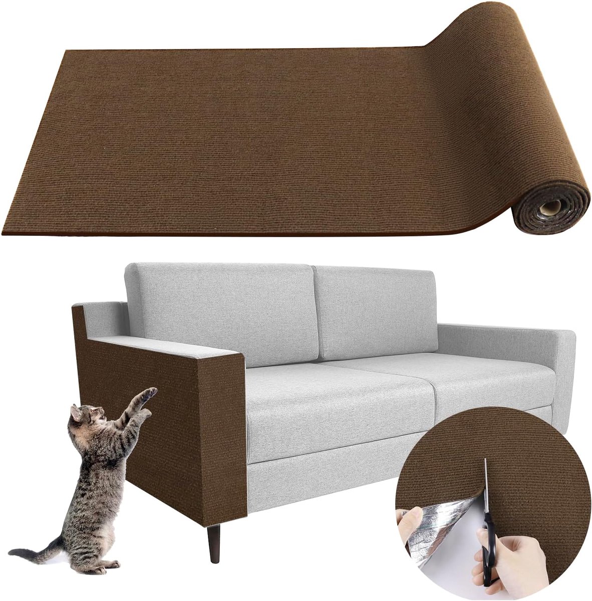 Krabtapijt voor katten, krabtapijt, kat, sticker, mat, kat, krabmat voor katten, bescherming, bank, krassen, kat, bank, bruin, 40 x 300 cm