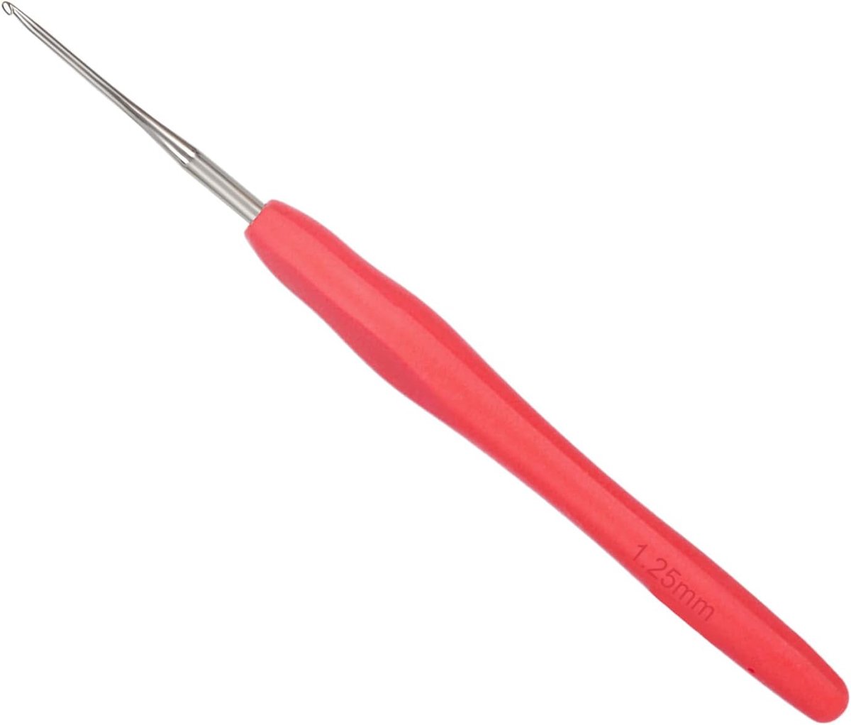 Haaknaald 1,25 mm, 1 stuk metalen punthaaknaalden voor kant en fijn haken, kleine haaknaald met zachte greep, fijne haaknaalden ergonomische TPR greep haaknaalden 1,25 mm