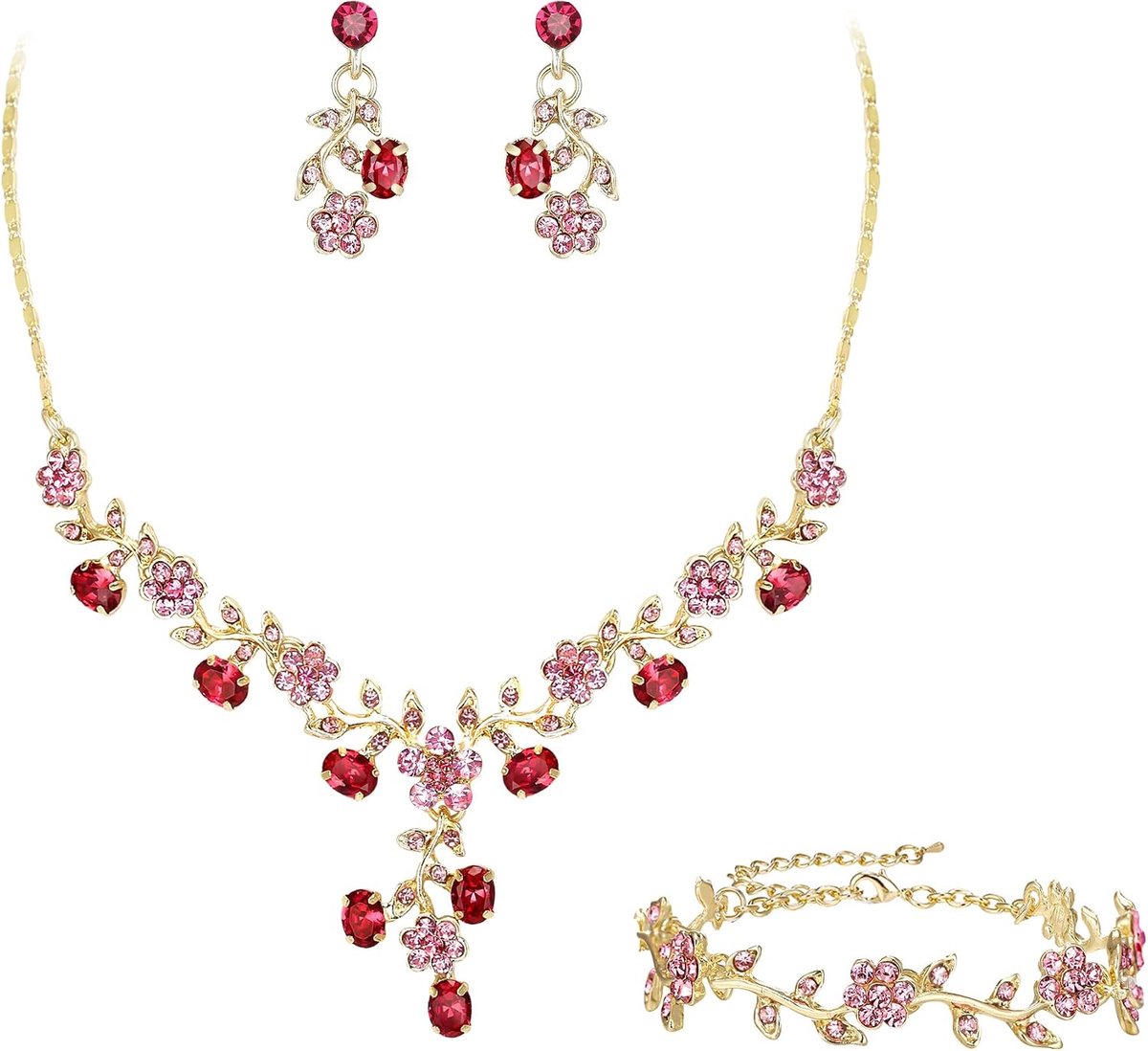 FAITH Sieradenset voor bruiloft, feest, Oostenrijks kristal, cluster, bloem, kostuum, halsketting, oorbellen, armbandset