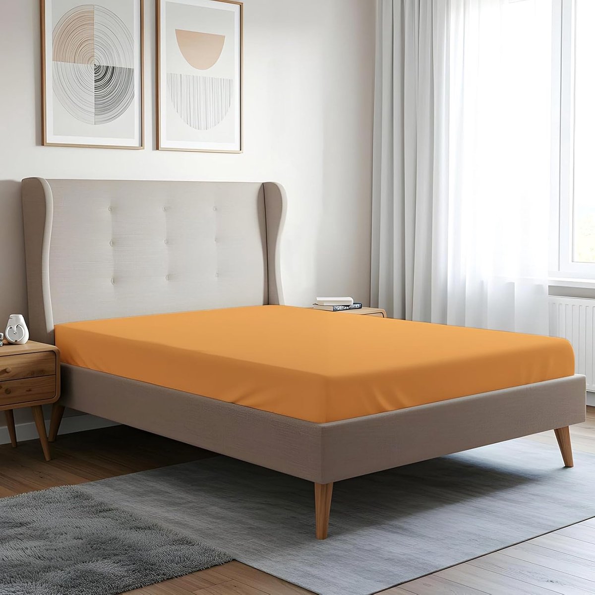 400 Fadenzahl Baumwoll-Spannbetttuch 90X200 cm oranje 100% katoen | 100% lang katoenen hoeslaken, zachte mako-satijnen stof voor een matrashoogte van maximaal 40 cm