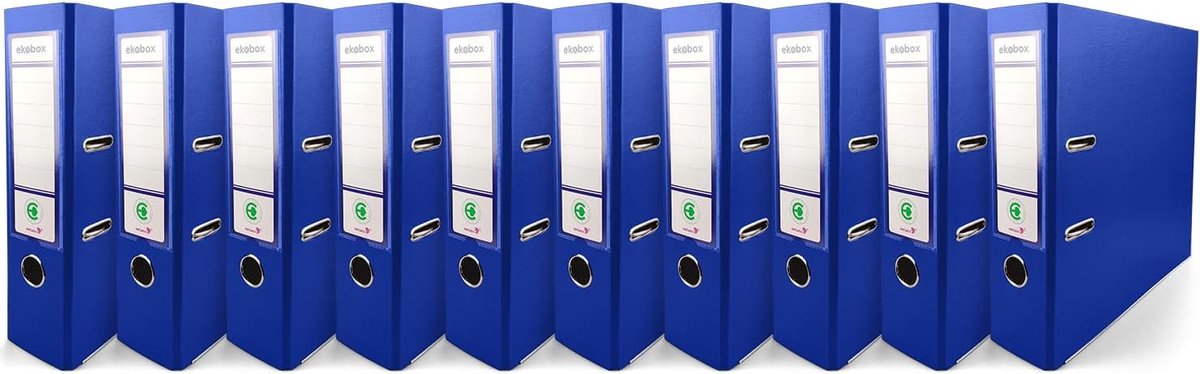 10x mappen blauw 2-ringmap ecologische box organizer 8cm A4 smal van karton voor plank mappen kantoor bureau