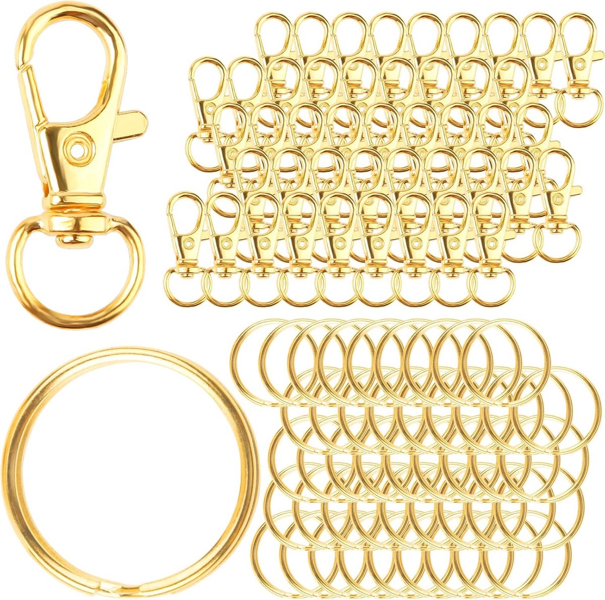 sleutelhanger om te knutselen, 90 stuks, sleutelring, roestvrij staal, kleine ringen, karabijnhaak, sleutelhanger met draaischarnier, sleutelhanger, zelf knutselen (goud)