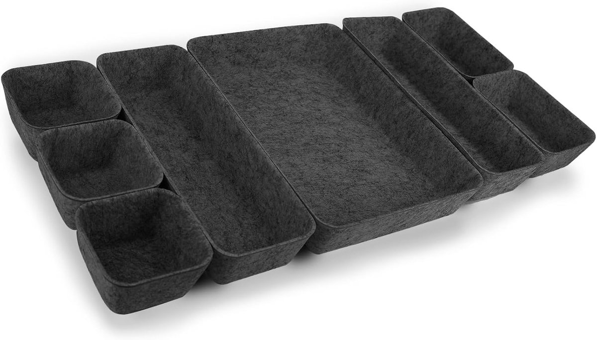 8 stuks lade-organizer, opbergsysteem van vilt, opvouwbare vilten mand voor cosmetica, wasbare opbergdoos met 4 maten, voor make-uptafel, kantoor, badkamer, nachtkastje, slaapkamer (grijs)