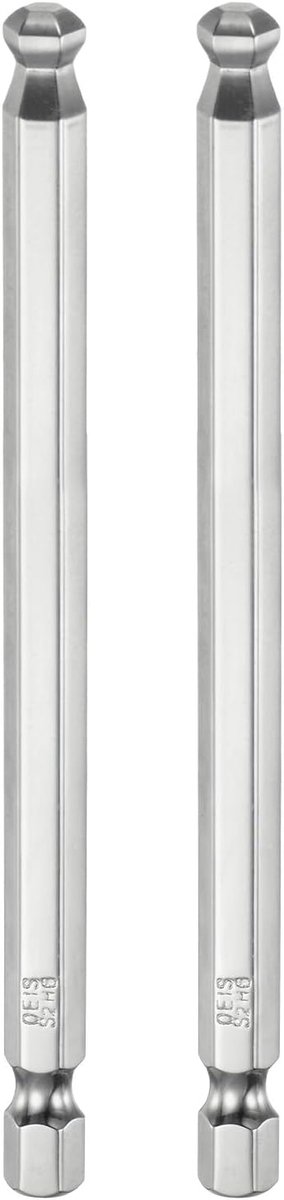 2 x set zeskantige schroevendraaierbits kogelkop 6 mm (H6.0) grootte 1/4 inch zeskantschacht 100 mm (4 inch) lengte magnetische kogelkop staal S2 metrische bits.