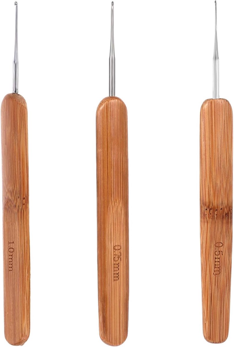 Haaknaalden 0,5 mm, haaknaalden, dreadlocks haaknaalden, kleine maat haakset met bamboehandgrepen, breinaald, punt, haaknaalden voor dreadlock, vlechten, handwerk