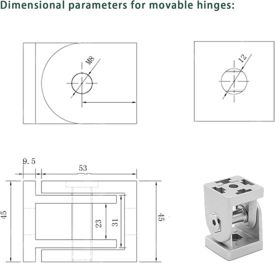 8 stuks aluminiumprofiel verbinders, 180° draaibereik, verstelhoek scharnierverbinding voor aluminiumprofiel 30x30 — afbeelding 4
