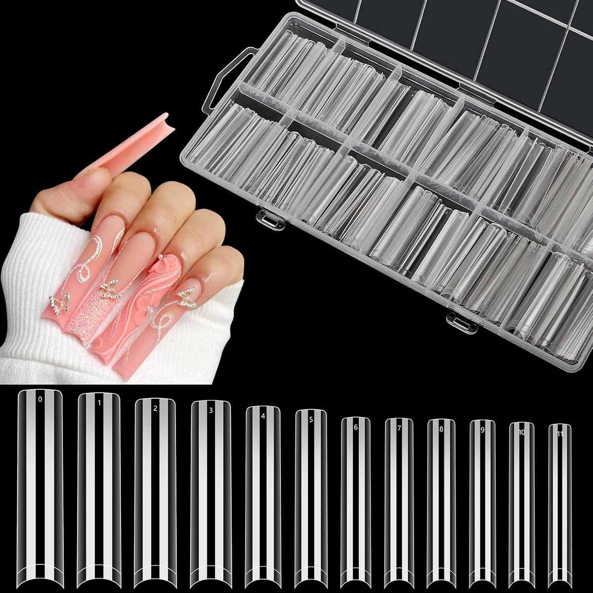 Nageltips 240 Stukken No C Curve voor Beginners Vrouwen Meisjes - 3XL Vierkante Tips voor Salon en Thuis Manicure - 12 Maten