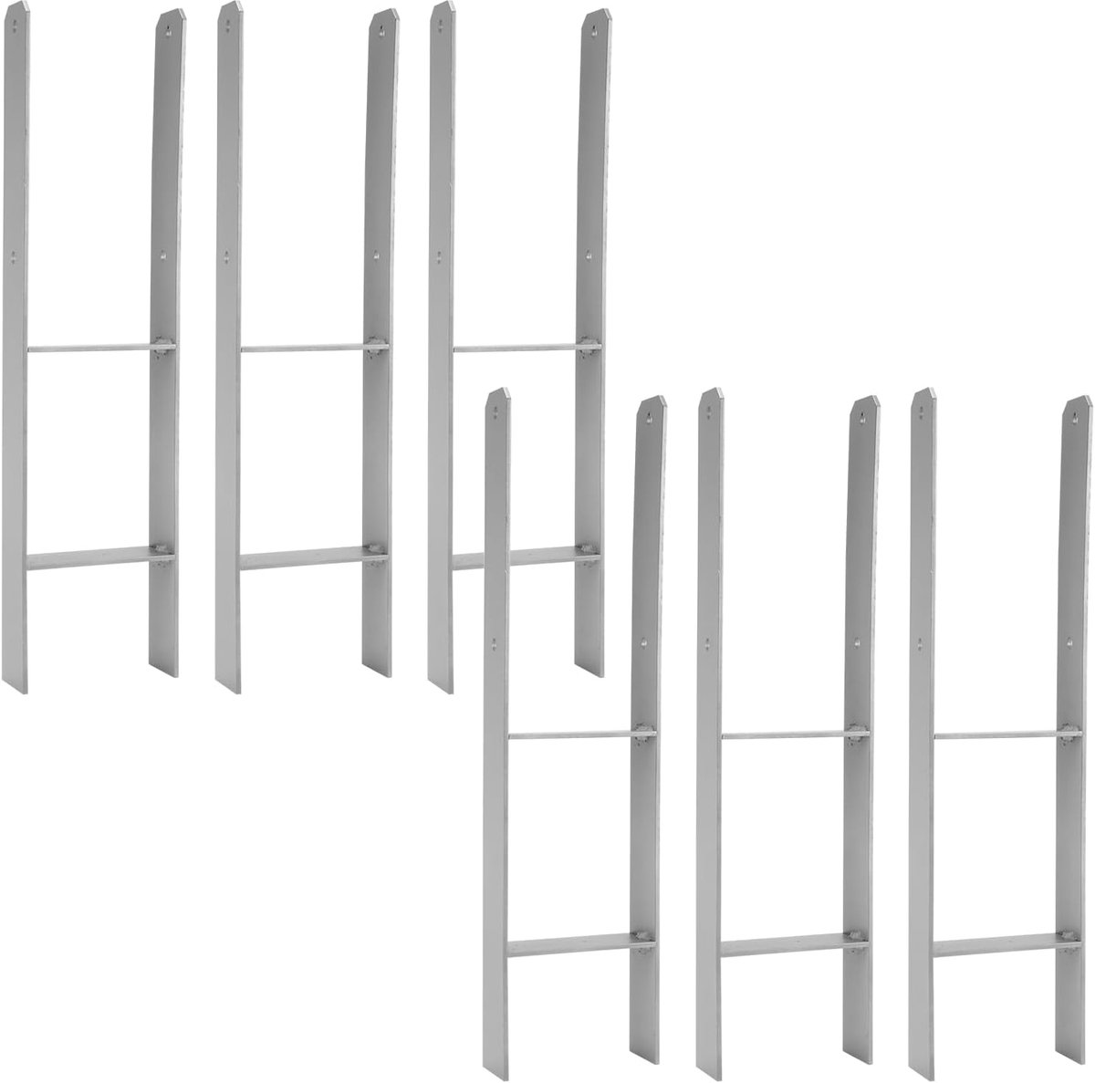 H-paalanker, 6 stuks, H-anker, paaldrager, grondanker voor palen, H-paalschoen voor omheining en broeikas, palen, vierkante houten palen (141 x 600 mm)