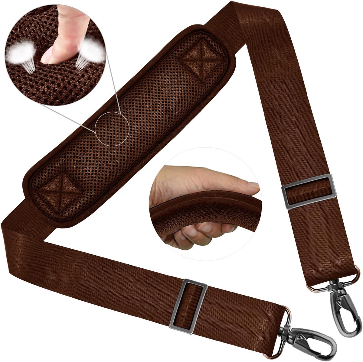 58" Universele Schouderriem met Ultradikke Vaste Gewatteerde en Dubbele Balansgespen voor Aktetas, Reistas, Sporttassen, Laptoptas, Crossbody-tas enz,Bruin
